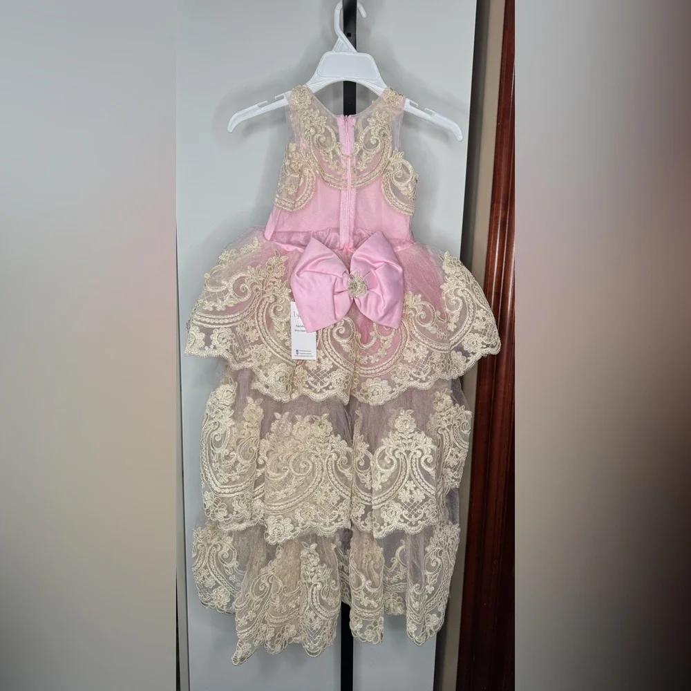Handmade Elegant Pink and Cream Lace Kids dress